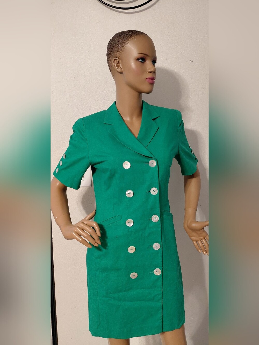 Collection B Green Double-Breasted Dress with Notched Collar